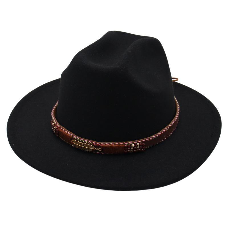Ethnic Style Top Hat Minority Felt Hat Grassland Mongolian Woolen Hat Men'S And Women'S Feather Jazz Hat