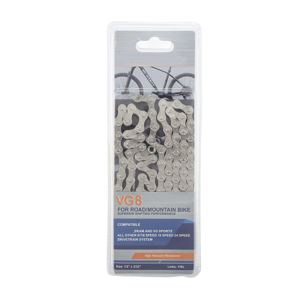 8 Speed Bike Chain Carbon Steel Silver Road Bike 116 Links Bike Chain Replacement for VG SPORTS