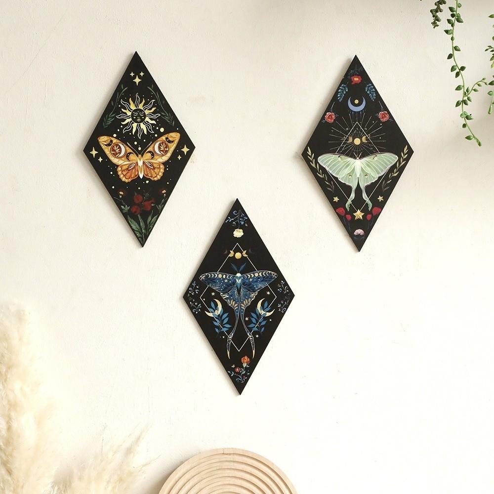 Dark Style Wooden Wall Decor Sun Moon Wall Art Sign Wall Mounted Board  Gothic Style