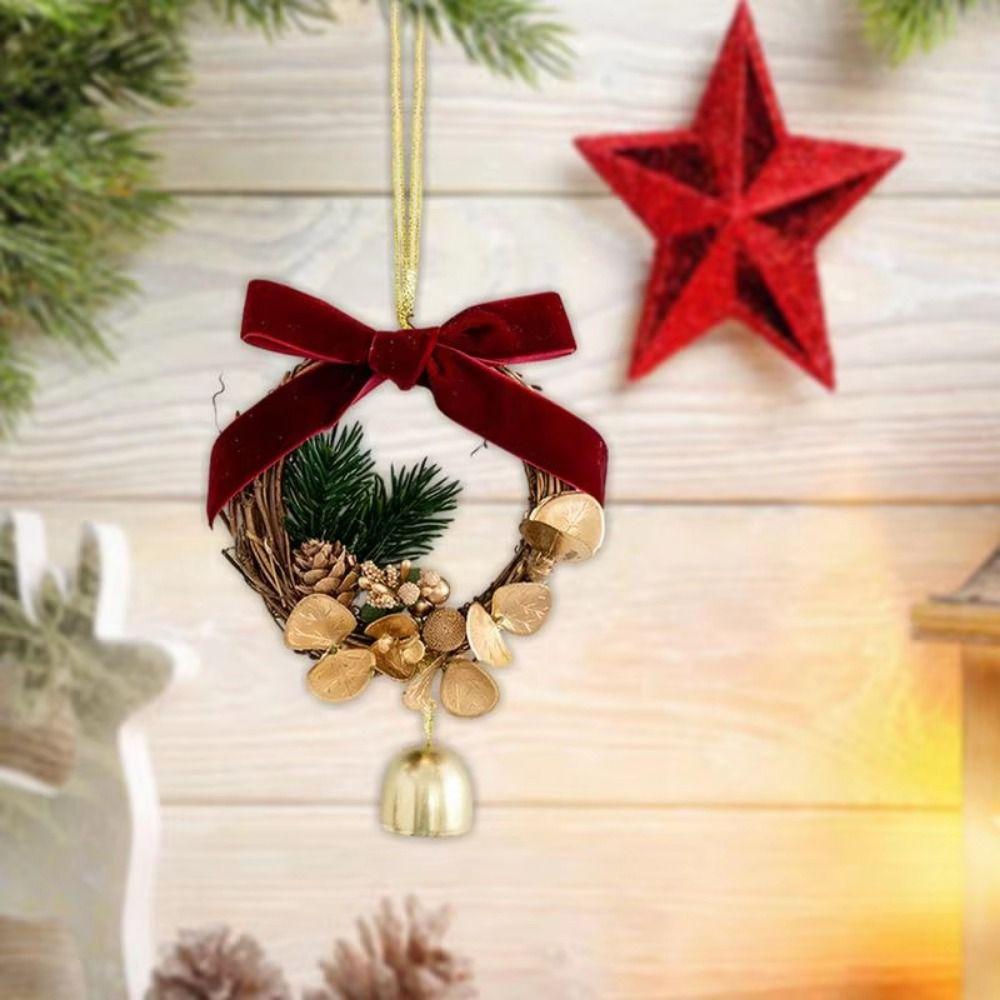 Velvet Bow Christmas Bell Wreath Creative Christmas Bell Pendant  Xmas Party Supplies