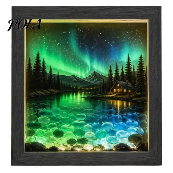 Soft Non-dazzling Night Light LED Photo Frame, Up Picture Wooden with 3D Surround Wall Decor Scenic Art Print, Ambient Lighting for Bedroom
