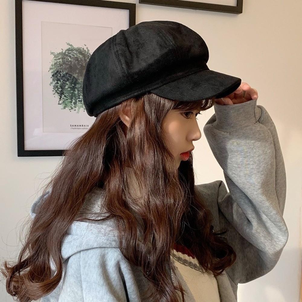 Korean Style Suede Octagonal Hat Solid Color Painter Cap Casual Newsboy Cap  Daily