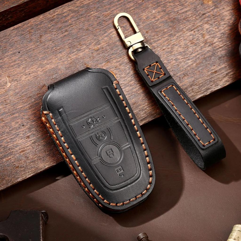 Leather Car Remote Key Case Cover for Ford Fusion Mustang Kuga Ecosport Explorer F-150 F-250 F-350 F-450 F-550 Raptor F150 Fob