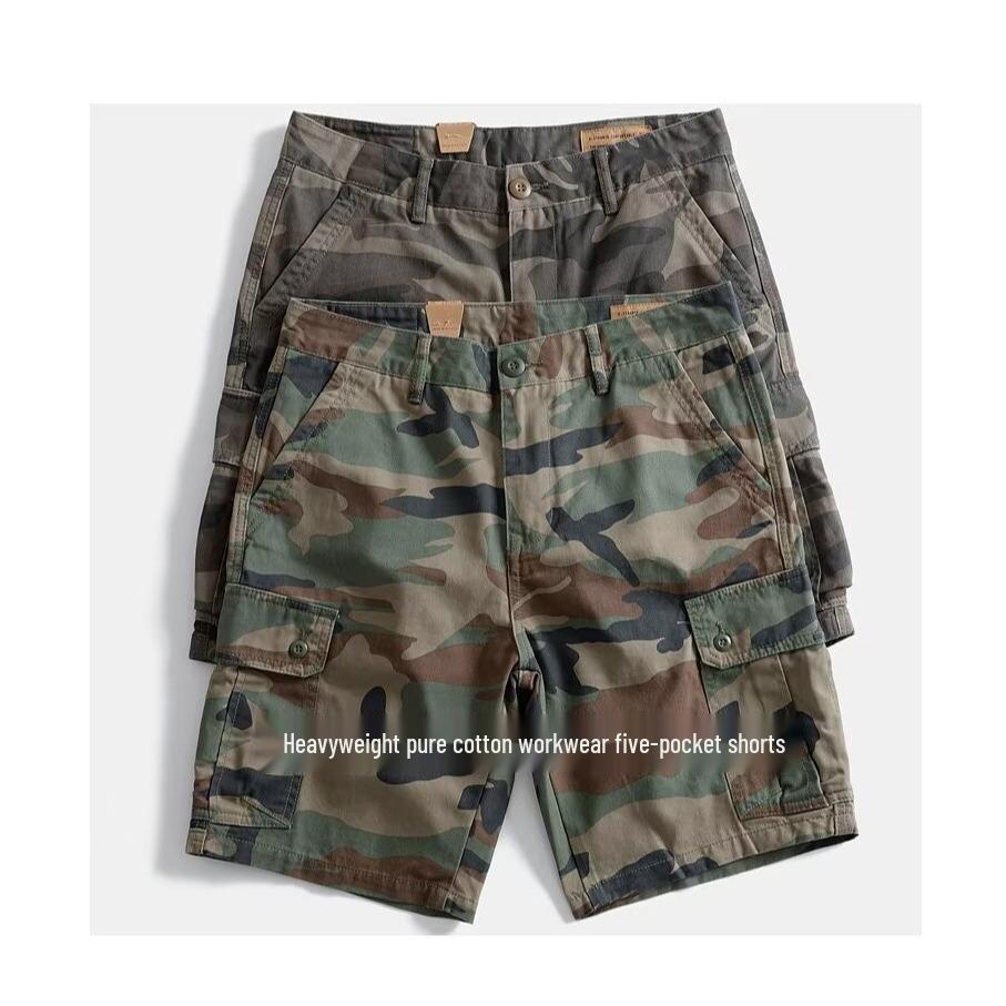 Heavyweight Cotton Men's Harajuku Retro Camo Workwear Shorts