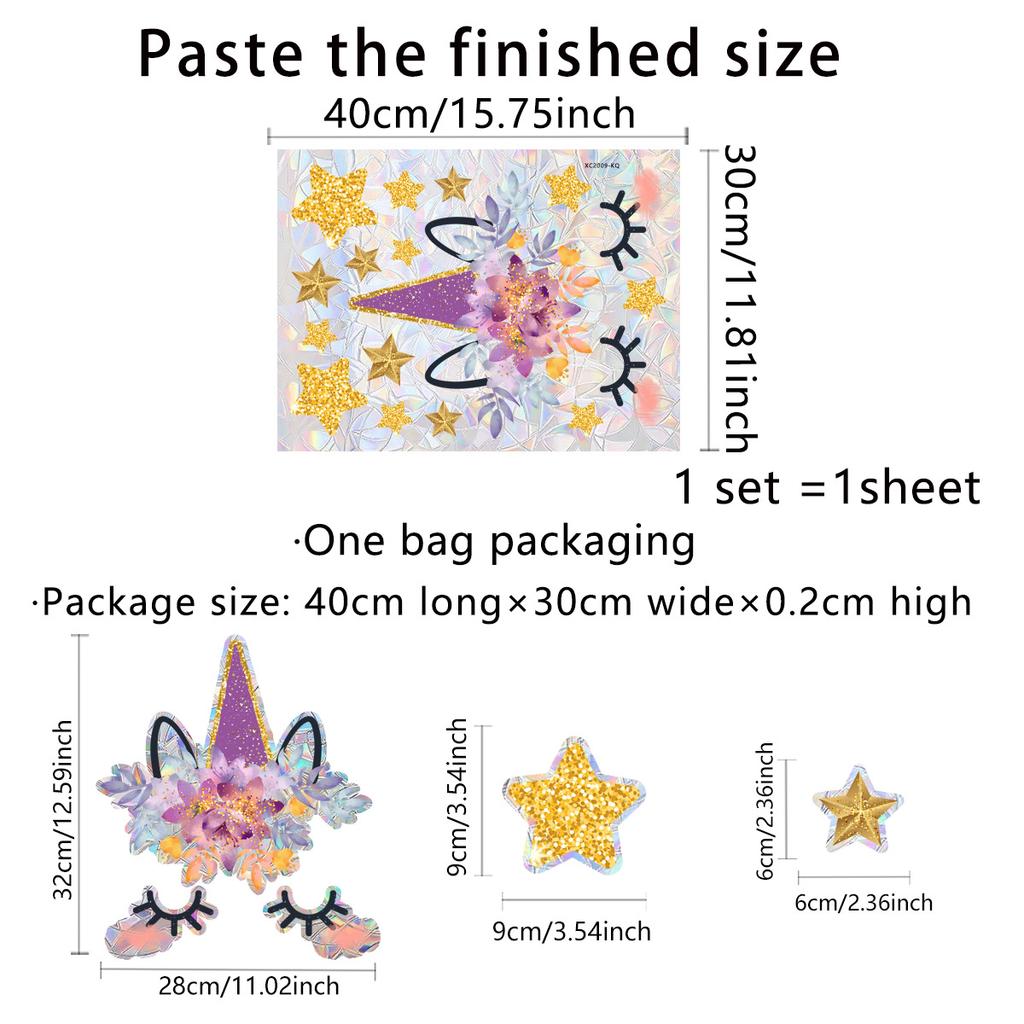 Creative Unicorn Castle Characters Stars Colorful Double-Sided Stickers, Window Glass Stickers, Living Room Bedroom Self-Adhesive
