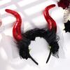 Lace Trim Sheep Horn Headband Flowers Design Red Rose Headband  Festival Wear