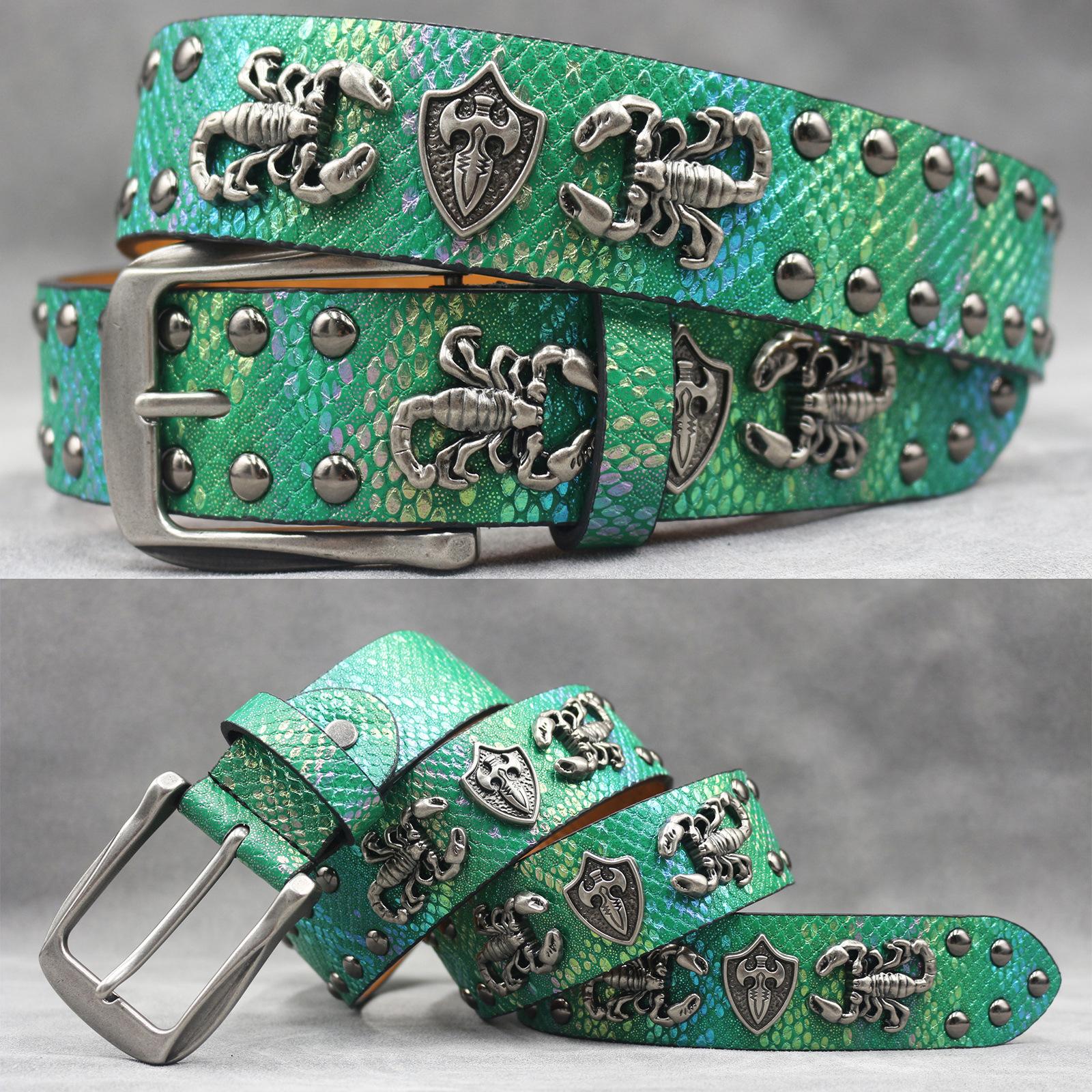 

Семицветный 3D ремень с заклепками в виде скорпиона, панк, мужской, женский, с узором змеи, универсальный декоративный ремень 125cm