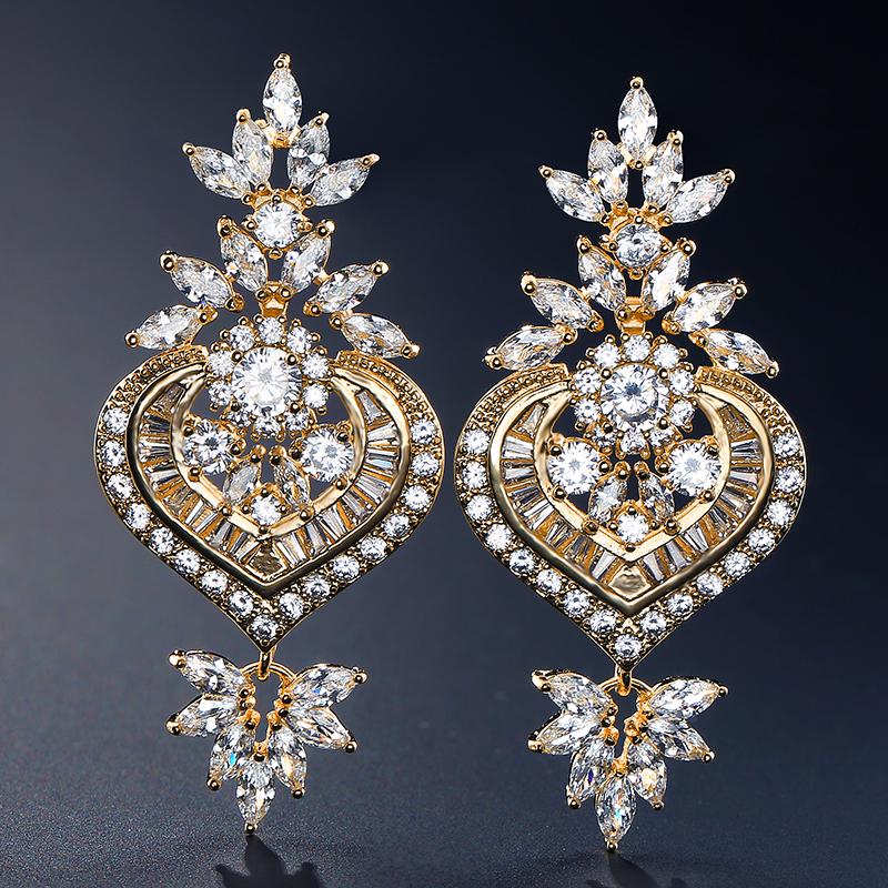Luxury Big Clear Zircon Long Dangle Earrings Exquisite Shiny CZ Bridal Earring for Women Wedding Zircon