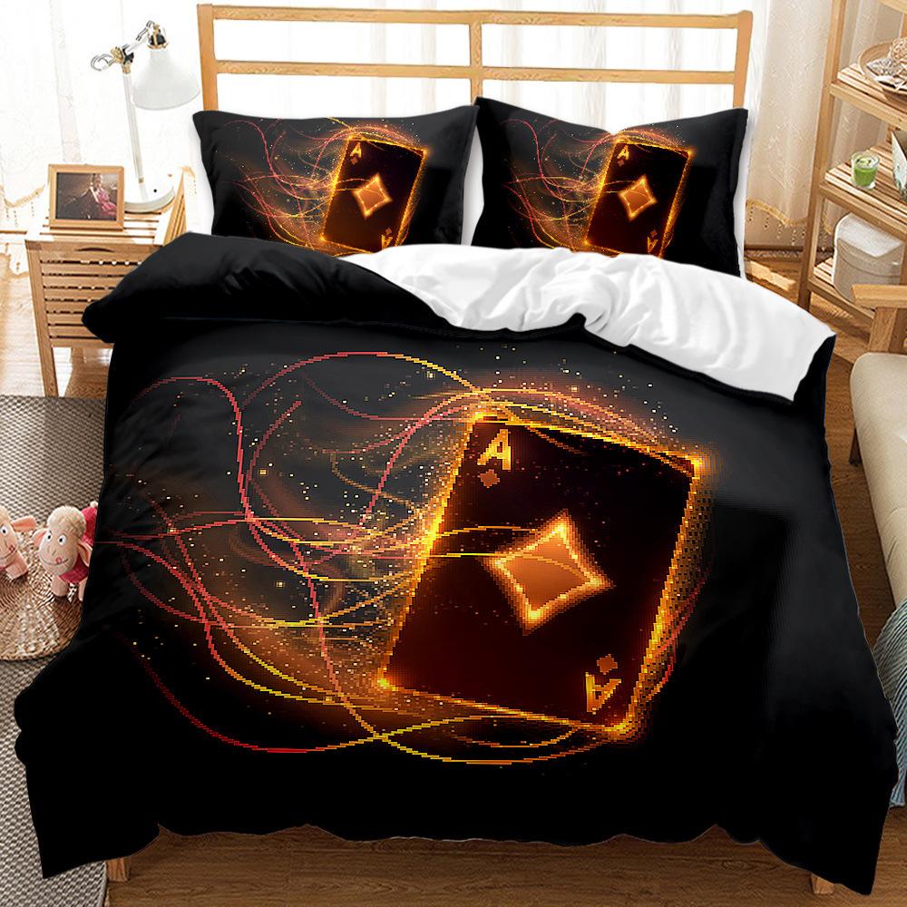 Cool Card Heart Plum Blossom Black Quilt Cover Three-Piece 3D Digital Printing Abrasive Bedding