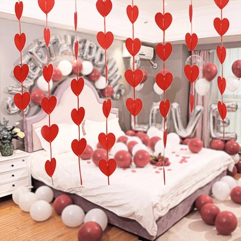 Red Hearts Garland DIY Hanging Garland Valentines Day Decor Wedding Anniversary Birthday Supplies Princess Theme Party Banner