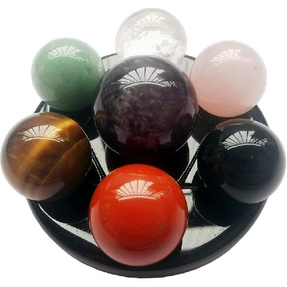 7 Chakras Color Crystal Sphere Ball,Feng Shui Chakra Aura Home Desk Decor Decorative Collection,20mm&15mm