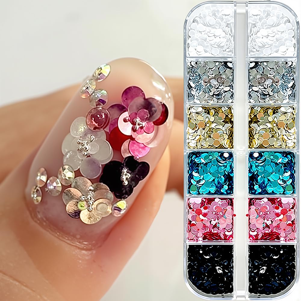 12grids 3D Colorful Round Nail Sequins Macaron Spliced Flower Polka Dot Nail Flakes Resin Dot Paillettes Nail Art Supplies Diy#8