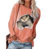 GMXIA Women's Fashion Casual Spring Autumn Kitten print Long Sleeve O-Neck Blouses & Shirts