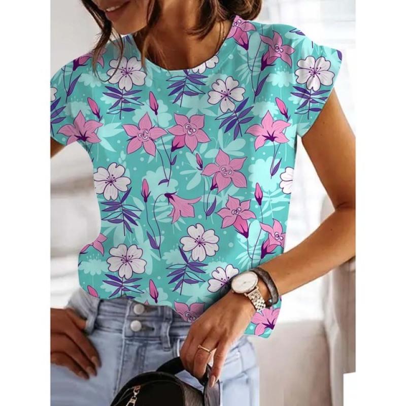 

Топы с коротким рукавом, повседневные, женская мода, женская футболка с рисунком, женская летняя одежда с цветочным принтом, футболки, женская блузка S-3XL 6XL