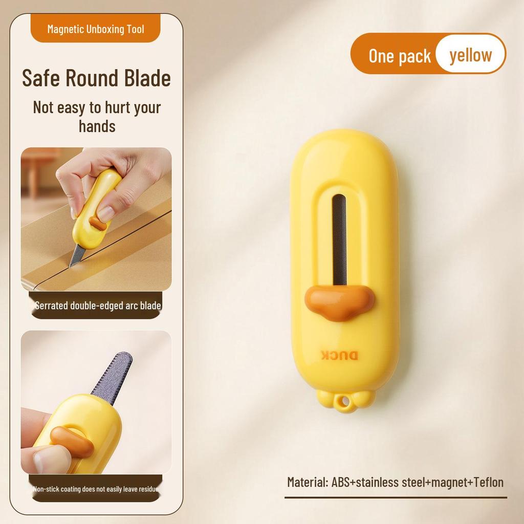 Little Yellow Duck Magnetic Unboxing Knife - Portable Serrated Pocket Tool for Opening Boxes