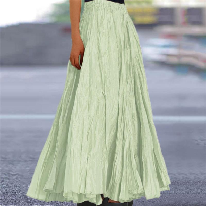 

Весна и лето Новые однотонные повседневные свободные женские юбки винтажная юбка А-силуэта с высокой талией плиссированная длинная женская элегантная простая модная женская юбка 26386 XL озеро зеленый