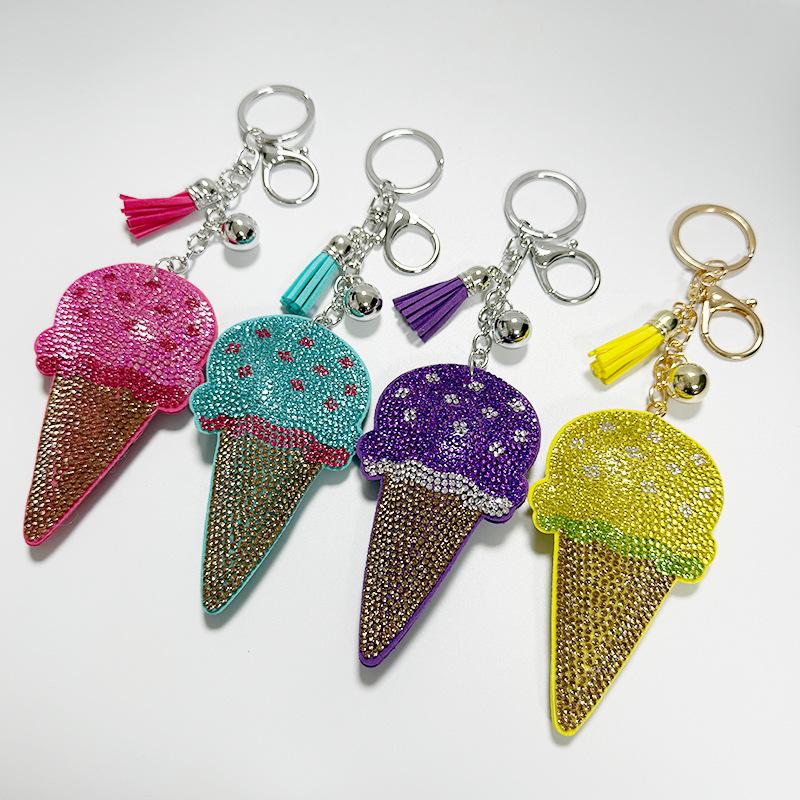 Rhinestone Ice Cream Keychain with Tassel - Fashionable Car and Bag Ornament