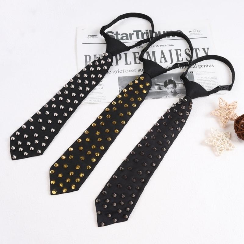 Uniform Black Ties for Senior High School Girl Uniform Pre-tied Preepy Look Adjustable Neck Ties with Metal Rivets