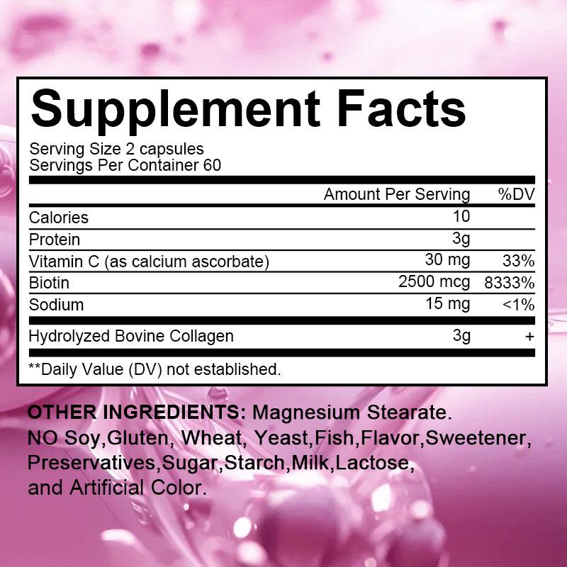 Hydrolysiertes Rinderkollagen Kapseln mit Biotin & Vitamin C, GVO-freies Nahrungsergänzungsmittel, 120 Kapseln 60-Tage-Vorrat