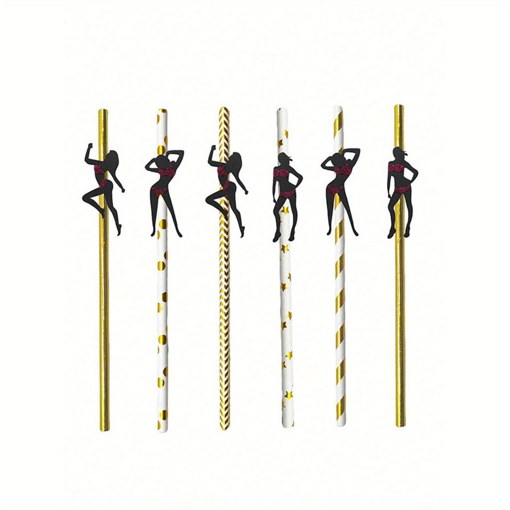 12 buc Paie de Hârtie de Unică Folosință Aur Roz pentru Petreceri ale Burlacilor, Antrenamente, Sporturi, Fitness, Temă Bărbați și Femei Musculoși, Nuntă