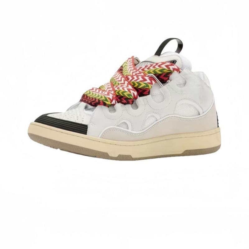 Leather Splicing Casual Shoes CURB Trend Sports Shoes White Green Mocha Men's and Women's Board Shoes Bread Shoes