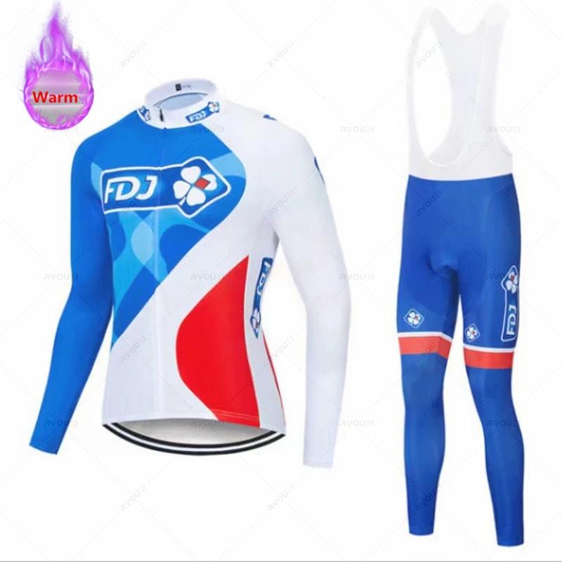 Fdj Team 2026 Winter Cycling Clothing Men's Thermal Fleece Bicycle Clothing Set Outdoor MTB Bike Bib Pants Ropa Maillot Ciclismo