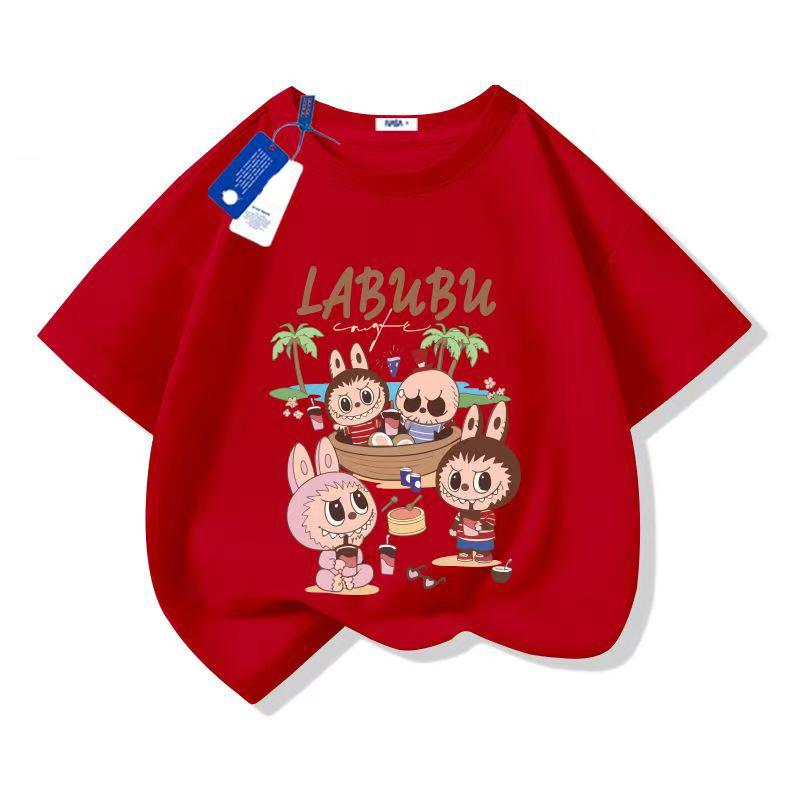 LABUBU Cartoon Anime Print Kids T-Shirt Summer Short Sleeve Tee Girl Boy T-Shirt Child Tops