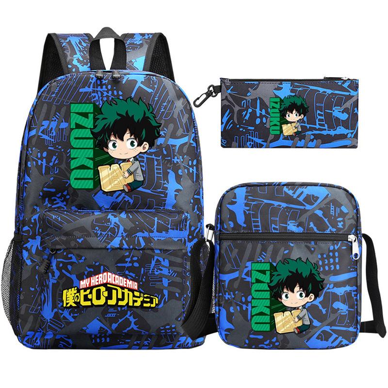 Young Students Schoolbag Animation Three-Piece Backpack Diagonal Hanging Bag Pencil Case