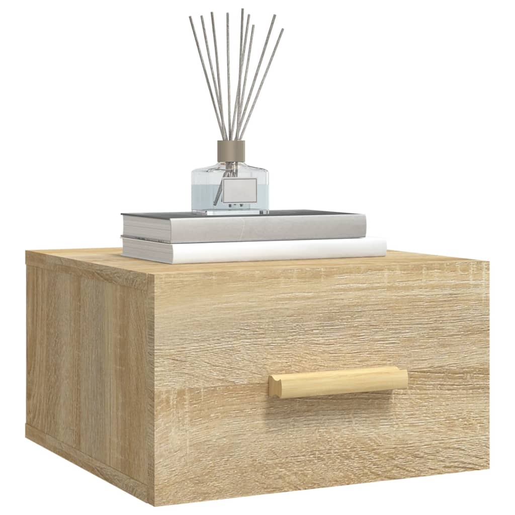 Wall Mounted Nightstands Set of 2 Sonoma Oak Finish 35 x 35 x 20 cm