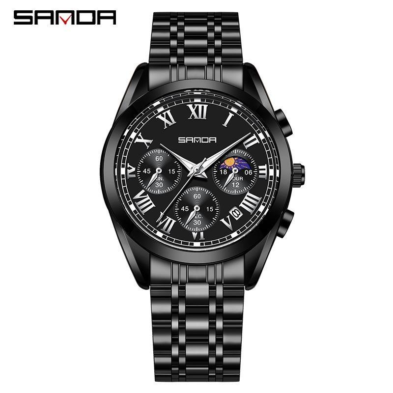 

SANDA Men Watches Top Brand Luxury Waterproof Date Clock Male Steel Strap Casual Quartz Watch Sports Wristwatch чорний