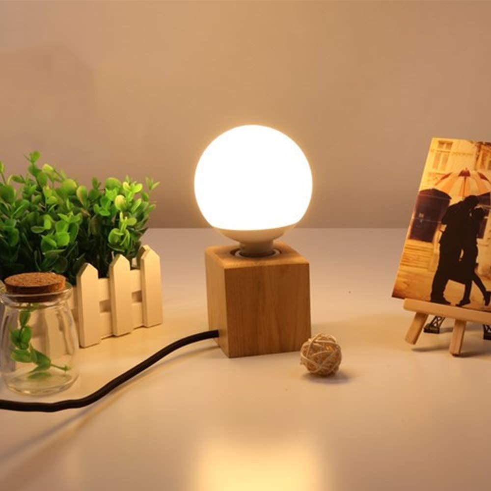 220V Retro Wood Table Lamp E27 Socket Vintage Desk Lamp Base Holder EU Plug Bedside Lamp Decor Wooden Base Table Light