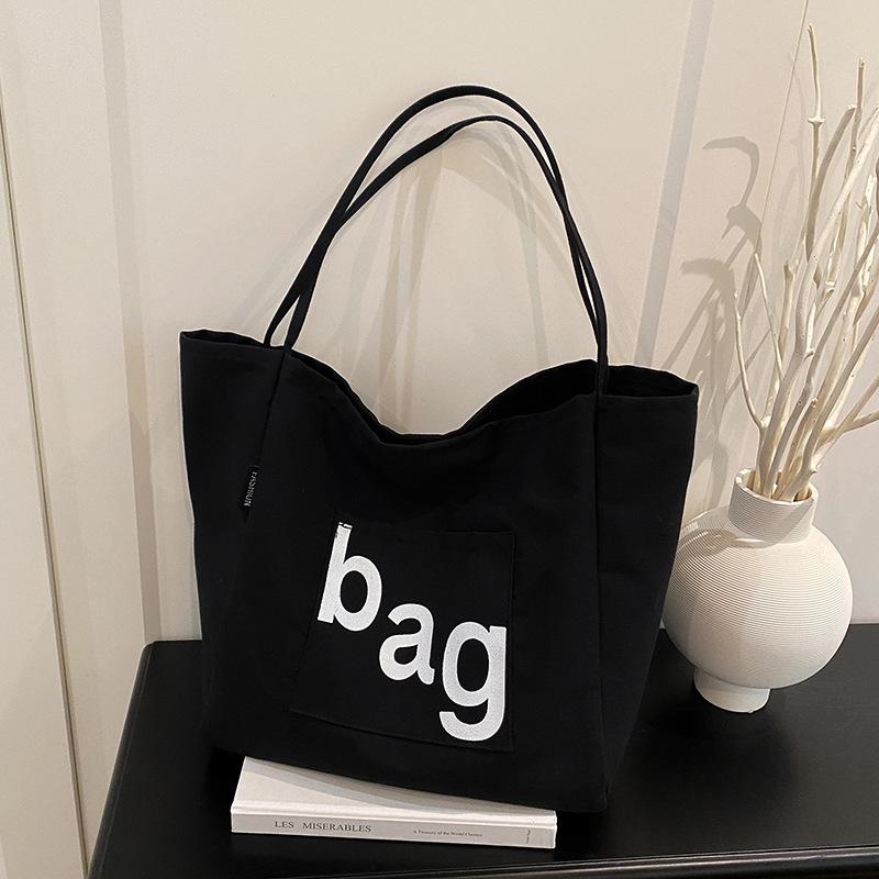 Fashi Letter Canvas Shoulder Bags for Women Large Capacity Simple Ladies Shopping Bag Casual Commuter Female Handbags Tote