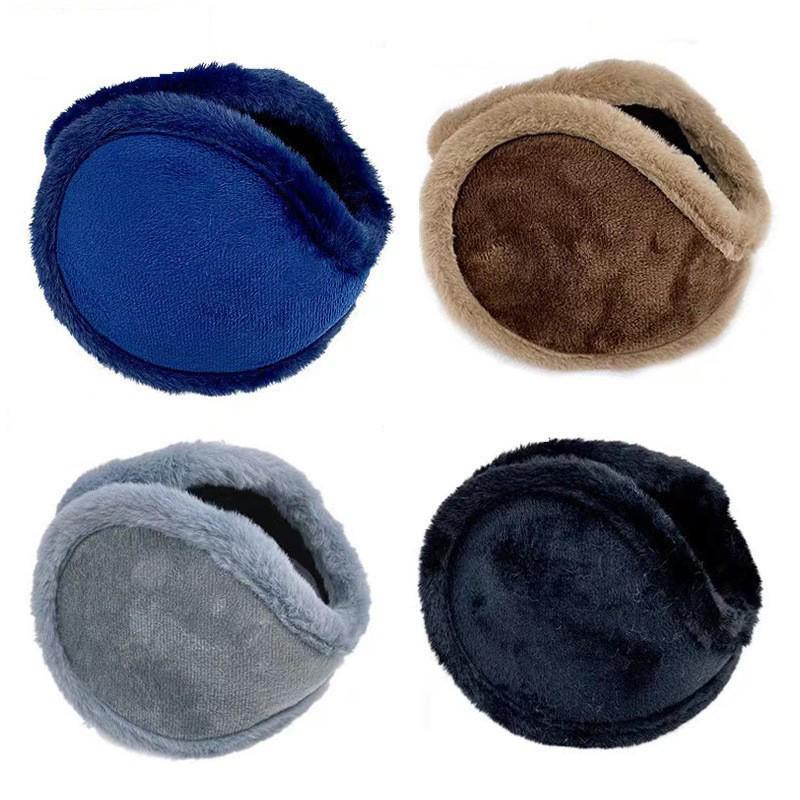 Men's Plus Velvet Thick Plush Winter Ear Warmers with Solid Color Rear-Worn Design for Cold Protection