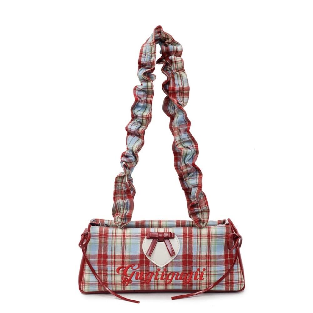 

Плиссированная сумка-багет с бантом из ленты, тканевая сумка под мышкой, милая клетчатая сумка на плечо, на каждый день вино красного