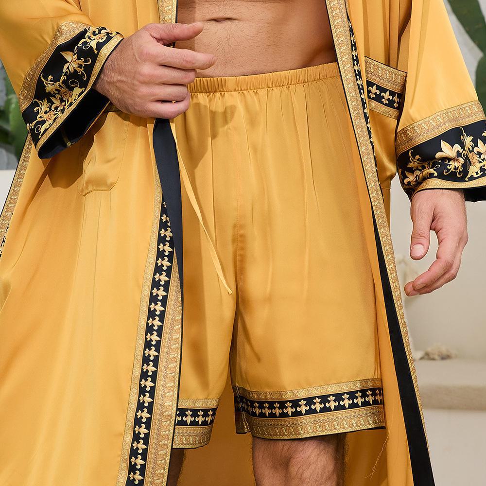 

Мужской комплект одежды для сна из атласного халата и шорт в стиле барокко L; single pants