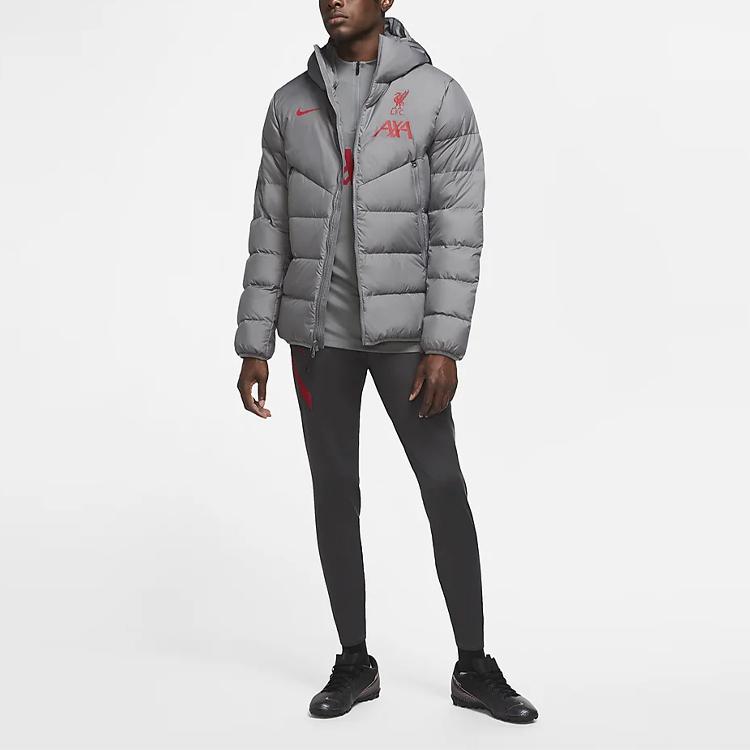 Nike Kurtka puchowa męska z kapturem i długim rękawem z nadrukiem Strike odzież wierzchnia szara DA6665-087