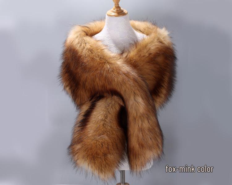Women's Faux Fox Fur Shawl Cloak: Thick Autumn/Winter Bridal Evening Scarf and Neck Warmer