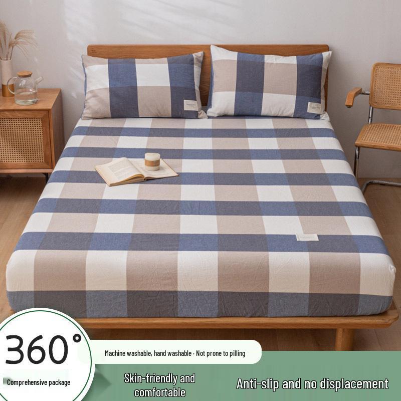 Muji-Style Washed Cotton Fitted Sheet Set - Non-Slip, Single Piece, Mattress Protector