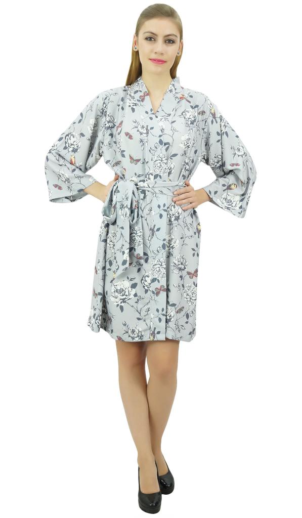 Bimba Women's Gray Floral Printed Georgette Bridesmaid Getting Ready