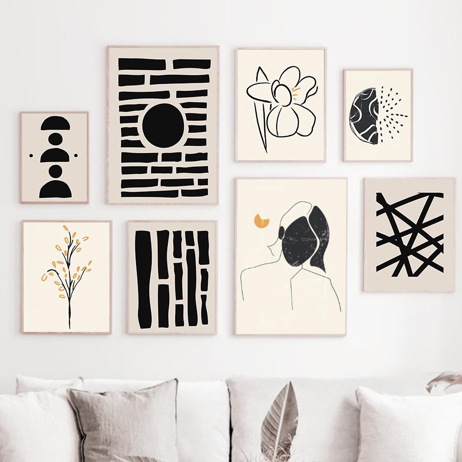 

Минималистичная печать для гостиной, абстрактные формы, линии искусства, цветочный женский плакат, винтажный стиль, настенная живопись на холсте