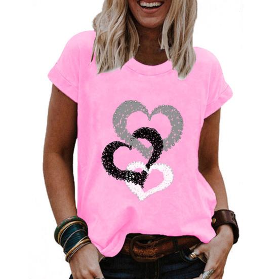 Dívčí triko s kulatým výstřihem, krátkým rukávem, odolné vůči oděru, ležérní legrační potisk srdce, svetr Top Streetwear