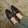 Krazing Pot Sheepskin Round Toe Chunky Heels Autumn Summer Shoes Slip On Women Retro Fashion Pumps