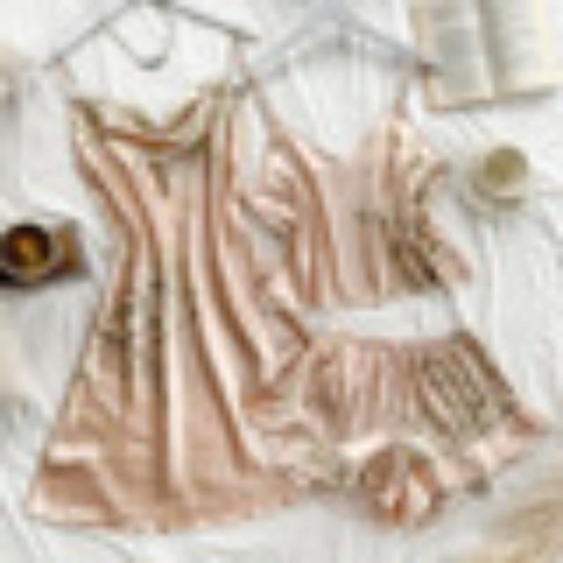Suspender Women's Four-season Loungewear Lace-up Nightgown Nightdress Two-piece Set, Thin Outer Wear Medium and Long Pajama Set