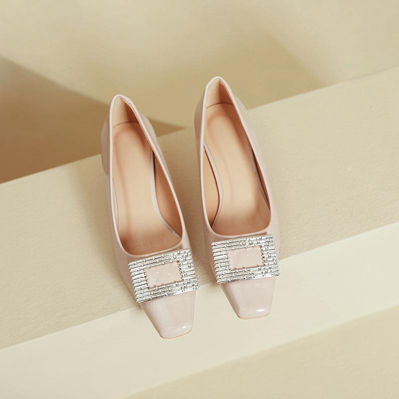 

Туфли-лодочки женские на высоком тонком каблуке с квадратным носком, новая женская обувь, квадратная пряжка со стразами, бордовые туфли-лодочки с открытым верхом 40 абрикосовый