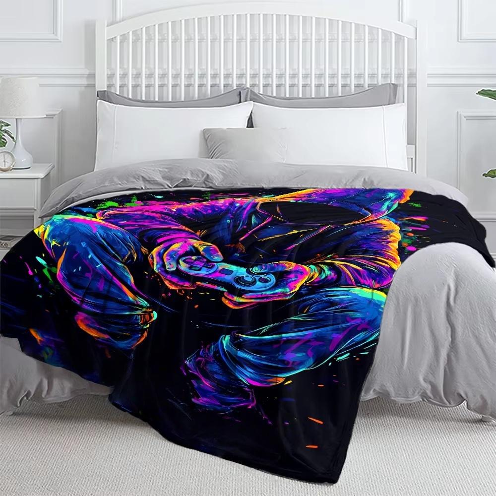 Gamer Flannel Blanket Game Controller Design Soft Lightweight Throw For Sofa Bed Travel All Season Use Party Decor Flat Print