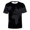Vară rotundă guler 3D hartă a lumii imprimate top la modă casual mânecă scurtă bărbătești și băieți's tricou