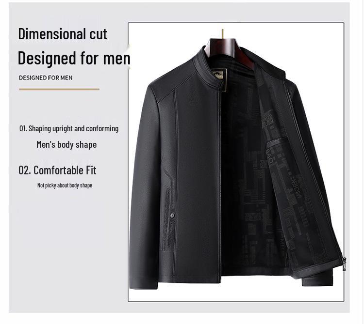 Men's Mid-Aged PU Leather Stand-Up Collar Jacket for Spring & Autumn