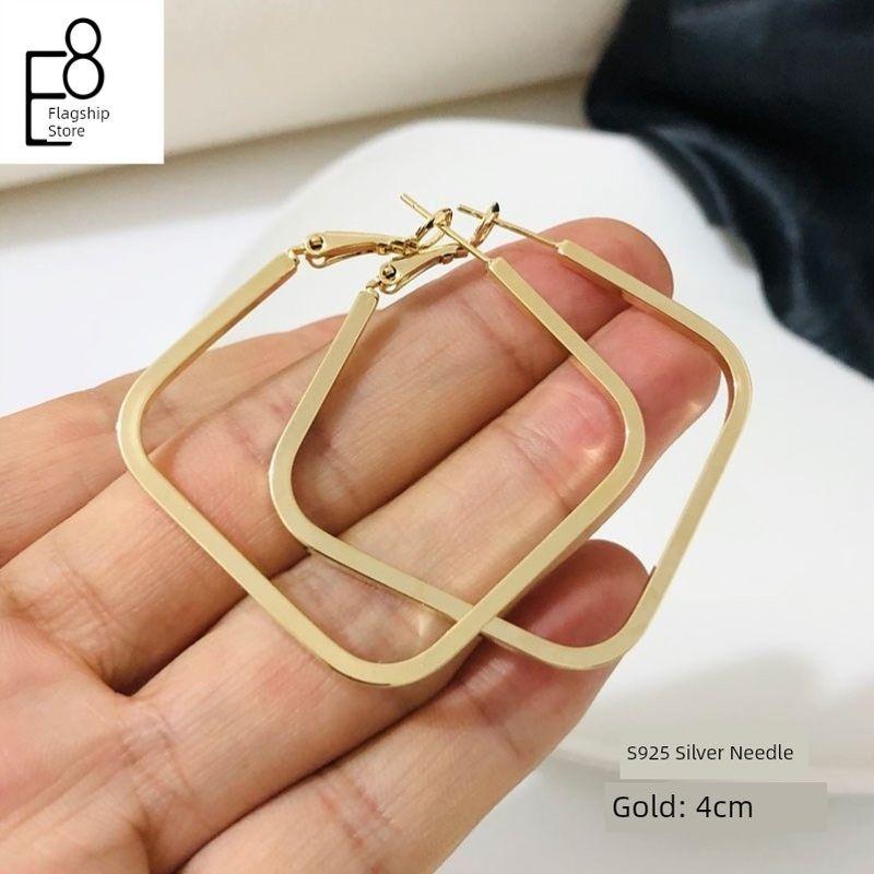 S925 Sterling Silver Simple 2026 New Style Square Hoop Earrings Exaggerated Large Earrings European and American Style Ear Studs