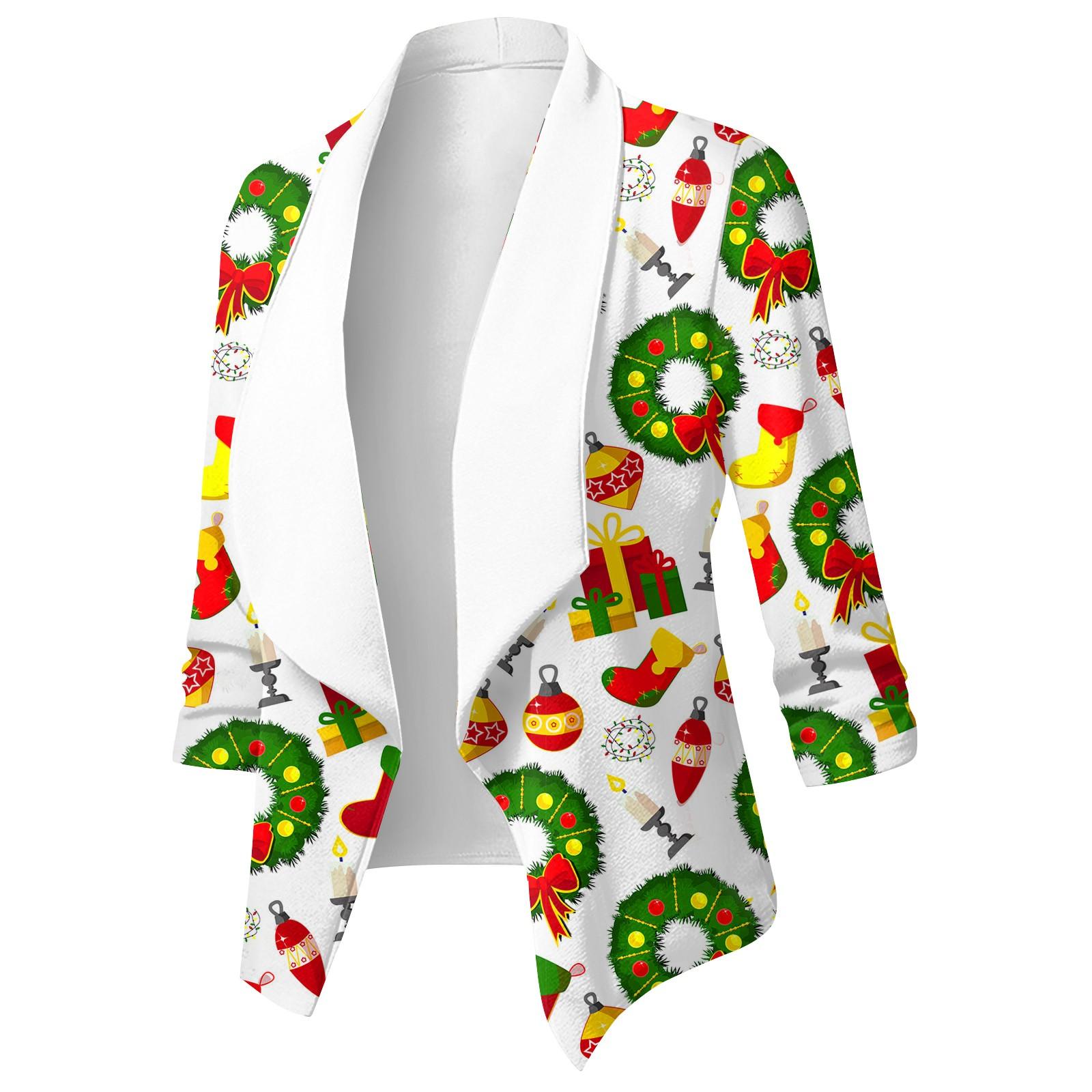 

Женский повседневный и модный свободный кардиган с рождественским принтом и лацканами S белый