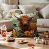 Vibrant Highland Cow Pattern Cushion Cover Silky Short Plush with Invisible Zipper Dustproof Sofa Pillow Cover for Home Decor